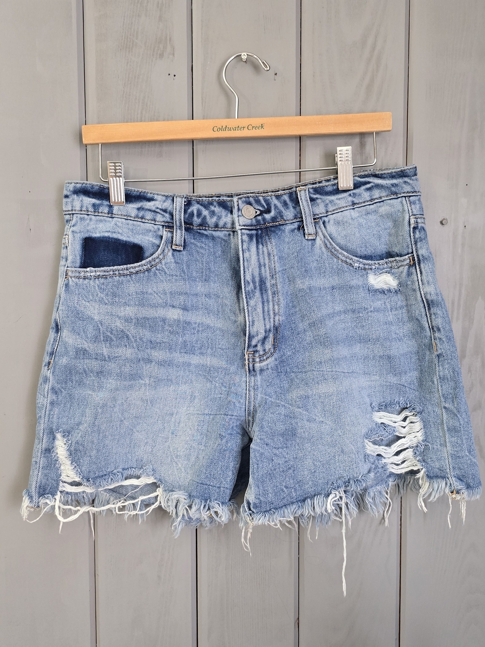 Distressed Light Blue Denim Jean Shorts